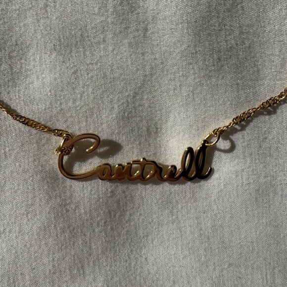 NWOT MonogramHub Script Name Necklace "Cantrell" 14k Gold Plated, 18" Link Chain - Picture 2 of 15